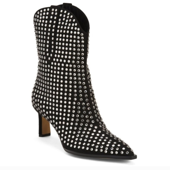 🔹️DOLCE VITA🔹️ Black Crystal Anzel Crystal Embellished Western Booties Size 6 - Picture 1 of 4